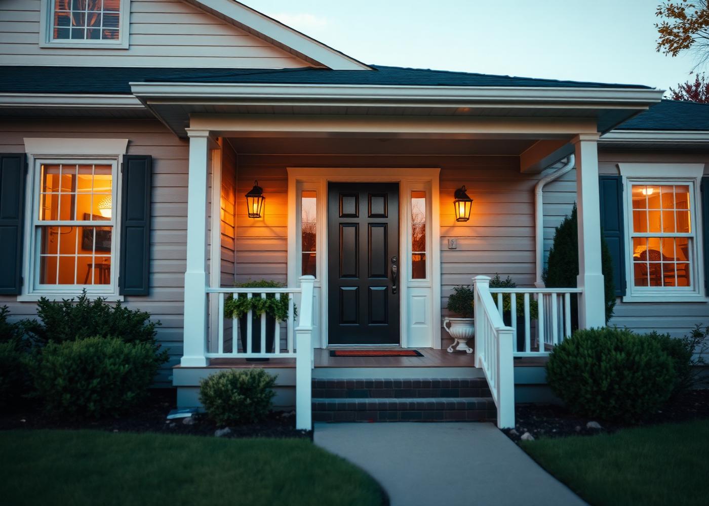 A welcoming home at golden hour